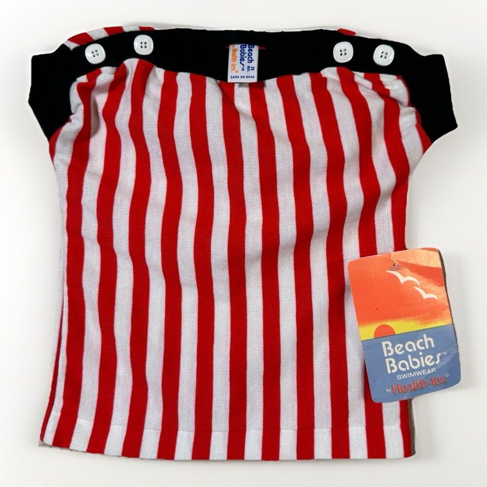 Vintage Health-Tex Beach Babies Baby Swimwear Red White Striped NWT Infant